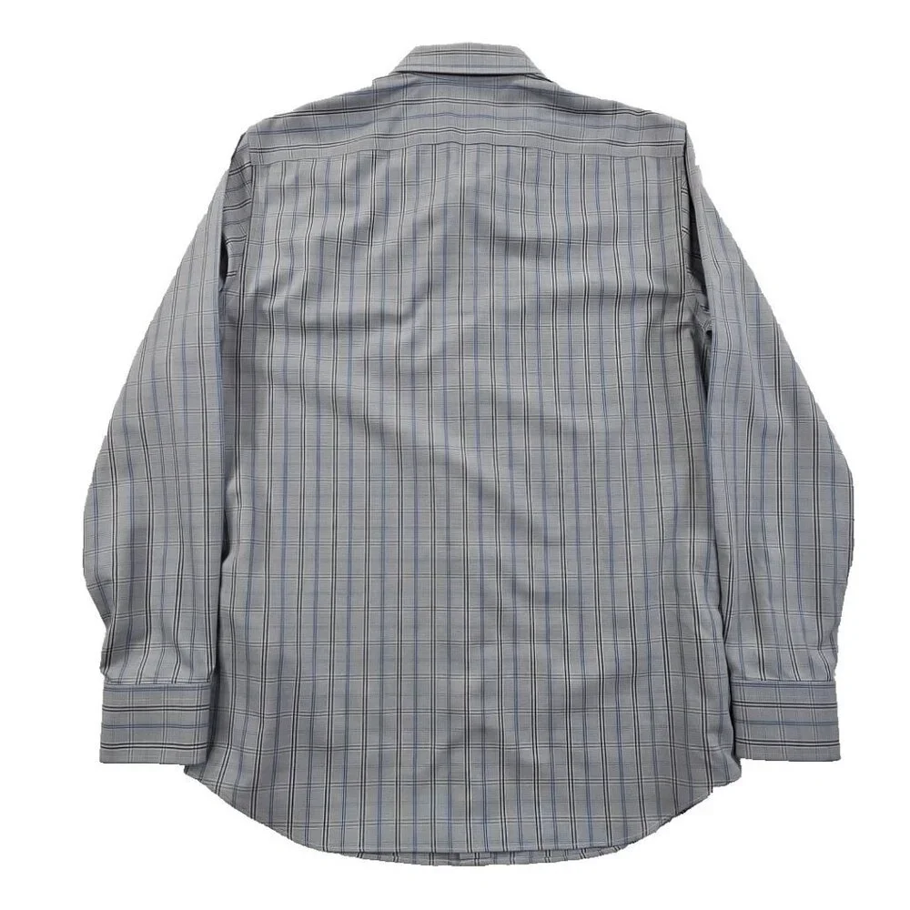 Banana Republic Non-Iron Shirt‎ Men's M Gray Blue Check Slim Fit EUC Long Sleeve